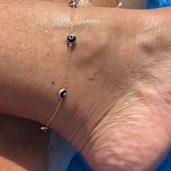 Evil Eye Anklet-GD Beaded Cuban Link Waterproof Adjustable  Anklet for Women - Picture 3 of 3